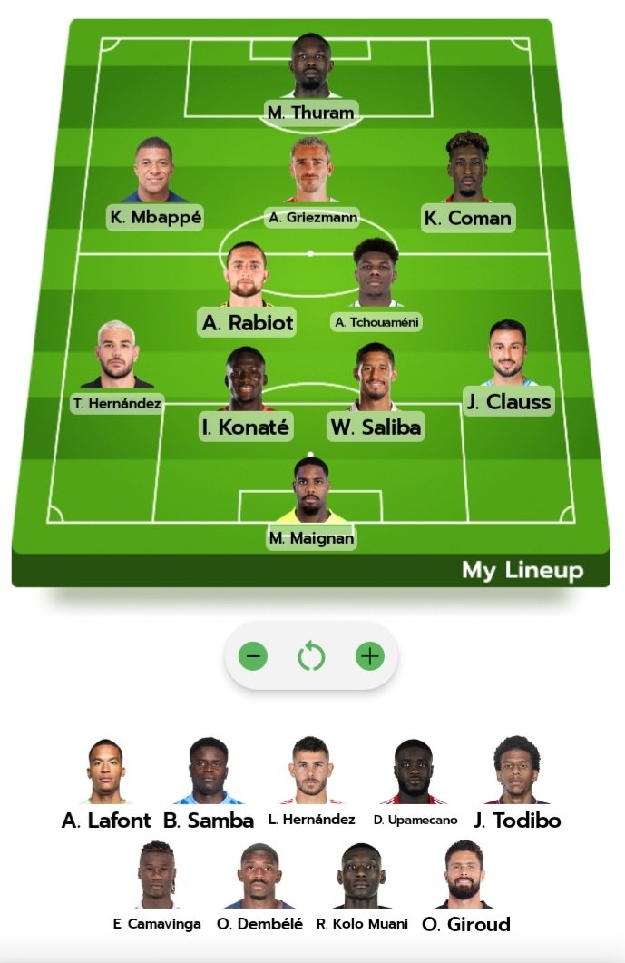 Kerchu3553's tweet photo. @lequipedegreg @Tanziloic Ça jpense c le meilleur possible, je met pas Zaïre-Emery et je met Cama sur le banc, comme ça les deux font les JO https://t.co/dwzMkvlWBN