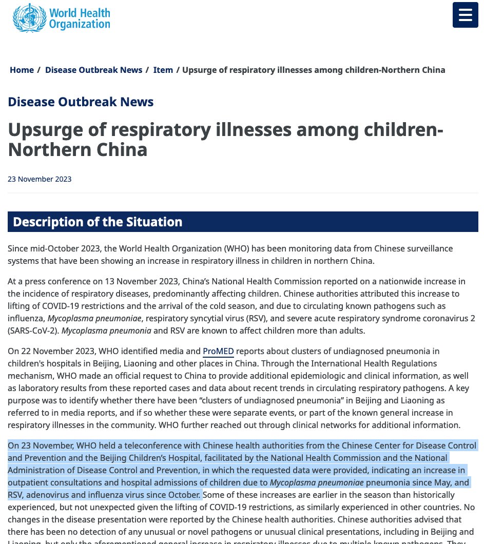 Some semi-reassuring updates from China and @WHO regarding the respiratory illnesses among children in Northern China: Link: tinyurl.com/2njkkpk8