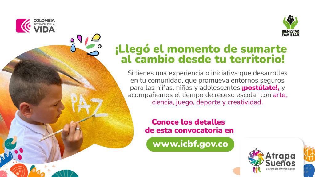 ICBFColombia's tweet photo. ¡Es hora de postular tu iniciativa o experiencia territorial! 

Tienes hasta el 2️⃣7️⃣ de noviembre para postularte y ayudarnos a promover experiencias culturales y recreativas para niños, niñas y adolescentes en el país. 

Postúlate aquí 👉🏼https://t.co/Go6yzCNyIk https://t.co/1WKdbQKqLX