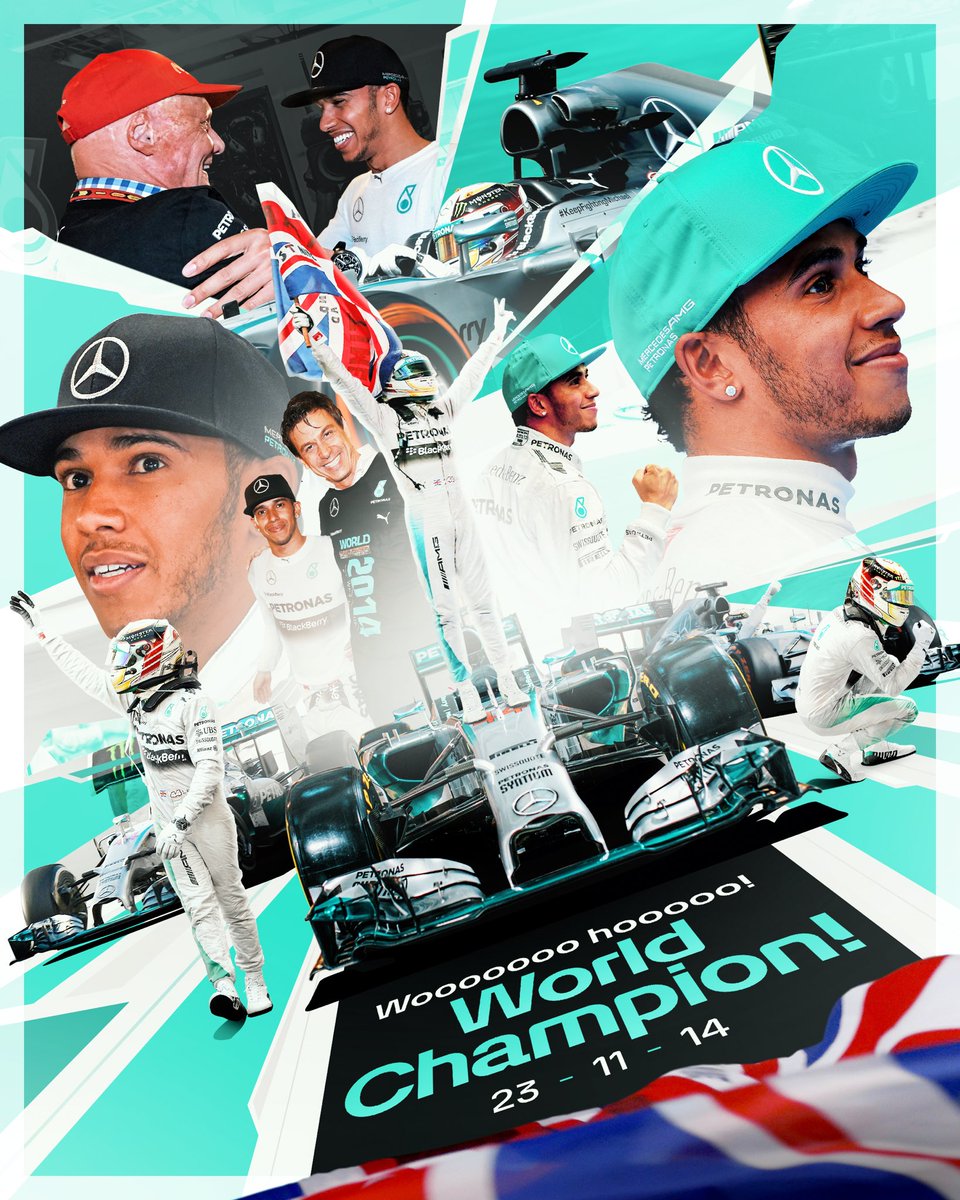 MercedesAMGF1's tweet photo. Nine years 🤯 Lewis won his second @F1 World Drivers’ Championship on this day in 2014 🏆🏆 https://t.co/N70mFvDHJA