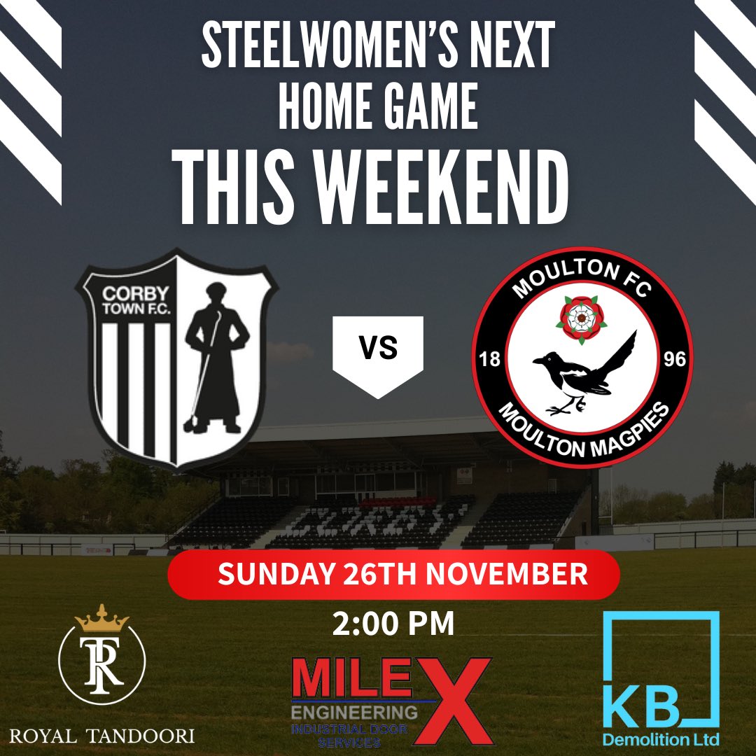 The Steelwomen are finally back at Steel Park this weekend in the NTFA competition against Moulton FC. It will be great to be back on the home turf after 2 months. Free on Sunday at 2pm then head down to Steel Park to see the Ladies in action ⚪️⚫️⚽️