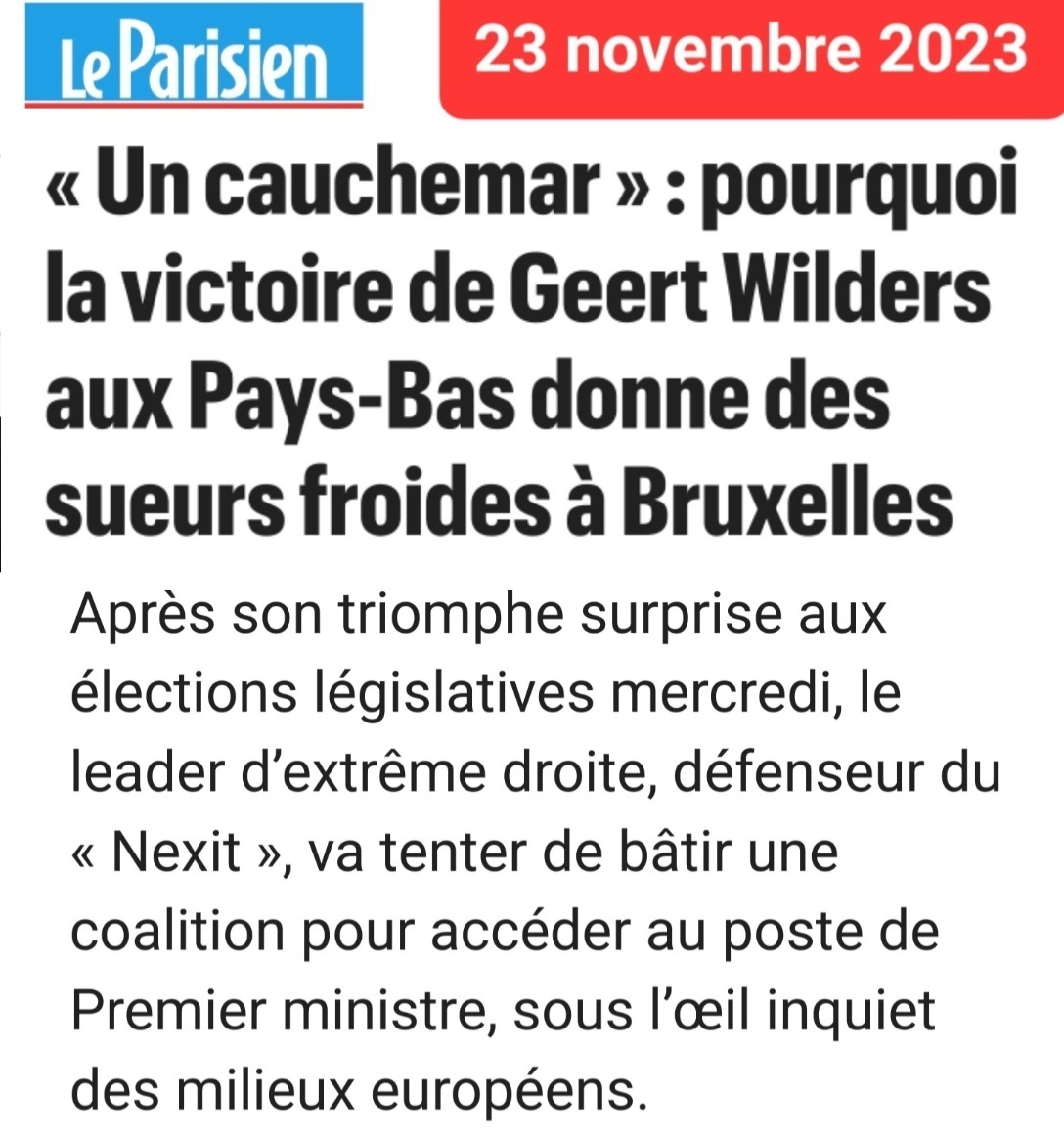 f_asselineau's tweet photo. 🇳🇱 𝗟𝗘𝗦 𝗣𝗔𝗥𝗧𝗜𝗦𝗔𝗡𝗦 𝗗𝗨 𝗡𝗘𝗫𝗜𝗧 𝗚𝗔𝗚𝗡𝗘𝗡𝗧 𝗟𝗘𝗦 𝗟𝗘𝗚𝗜𝗦𝗟𝗔𝗧𝗜𝗩𝗘𝗦
𝗔 𝗟𝗔 𝗦𝗨𝗥𝗣𝗥𝗜𝗦𝗘 𝗚𝗘𝗡𝗘𝗥𝗔𝗟𝗘
Ce qui se passe aux Pays-Bas est l'illustration de cette citation, attribuée généralement à Victor Hugo : «Rien n'est plus fort qu'une idée dont l'heure est venue.»

Il faut être totalement aveuglé par l'idéologie pour ne pas voir et comprendre que la construction européenne est entrée dans sa phase terminale.

Face aux désastres sans nom qu'ils provoquent, les européistes croient trouver leur survie dans la fuite en avant démentielle si typique des empires qui s'effondrent.

Aux abois devant le sol qui se dérobe sous leurs pas, ils détournent désormais des milliards d'euros, brûlent de provoquer une 3e Guerre mondiale, mentent 24h/24 sur tous les sujets, agissent en dictateurs, annoncent l'adhésion à l'UE de 7 nouveaux États gangrénés par les mafias, soutiennent des néo-nazis, veulent censurer à tour de bras toute parole dissidente....

Or cette folie arrive à son terme.

De Londres à Varsovie, de Budapest à Bratislava  de La Haye, à bientôt Paris, l'heure a sonné de la révolte des peuples contre les fascistes de notre temps.

On notera que chaque peuple suit sa voie propre.

Ainsi, le mouvement politique créé par Geert Wilders est un parti d'extrême-droite, aux connotations racistes, qui présente de ce fait des différences substantielles avec l'UPR.

On notera aussi qu'il a passé des alliances avec des mouvements de droite qui refusent le Nexit. Du coup, les électeurs néerlandais risquent d'être déçus car l'on annonce déjà ce soir qu'il n'y aura sans doute pas de référendum sur la sortie des Pays-Bas de l'UE.

Raison de plus, en France, pour se mobiliser derrière l'UPR.

Non seulement notre parti est résolument situé au-dessus du clivage droite-gauche et fidèle aux valeurs de liberté et d'égalité de la France. 

Mais il n'a jamais varié d'un iota, depuis 16 ans, dans sa détermination à libérer la France et les Français des structures oppressives qui sont en train de les transformer en esclaves : l'Union européenne, l'euro et l'OTAN.

⚠️ Les résultats des élections législatives aux Pays-Bas nous donnent beaucoup d'espoir. Car ils montrent que les censures médiatiques, les diffamations politicardes et les sondages truqués ne font pas tout. Comme en Hongrie, en Slovaquie ou aux Pays-Bas, les électeurs français peuvent créer une immense surprise le 9 juin prochain.

🇫🇷 Et cette immense surprise pourrait bien être un score en très forte hausse pour l'UPR. 🇫🇷

#Frexit

https://t.co/at57Zh9yXa