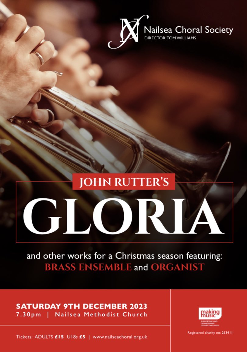 Saturday 9th December 7.30pm @nailseameth John Rutter’s GLORIA with Brass Ensemble as well as other works, inc. George Malcolm’s MISSA AD PRÆSEPE and carols. Conductor: @tomwilliams_w14 Organist: @sam_bardsley