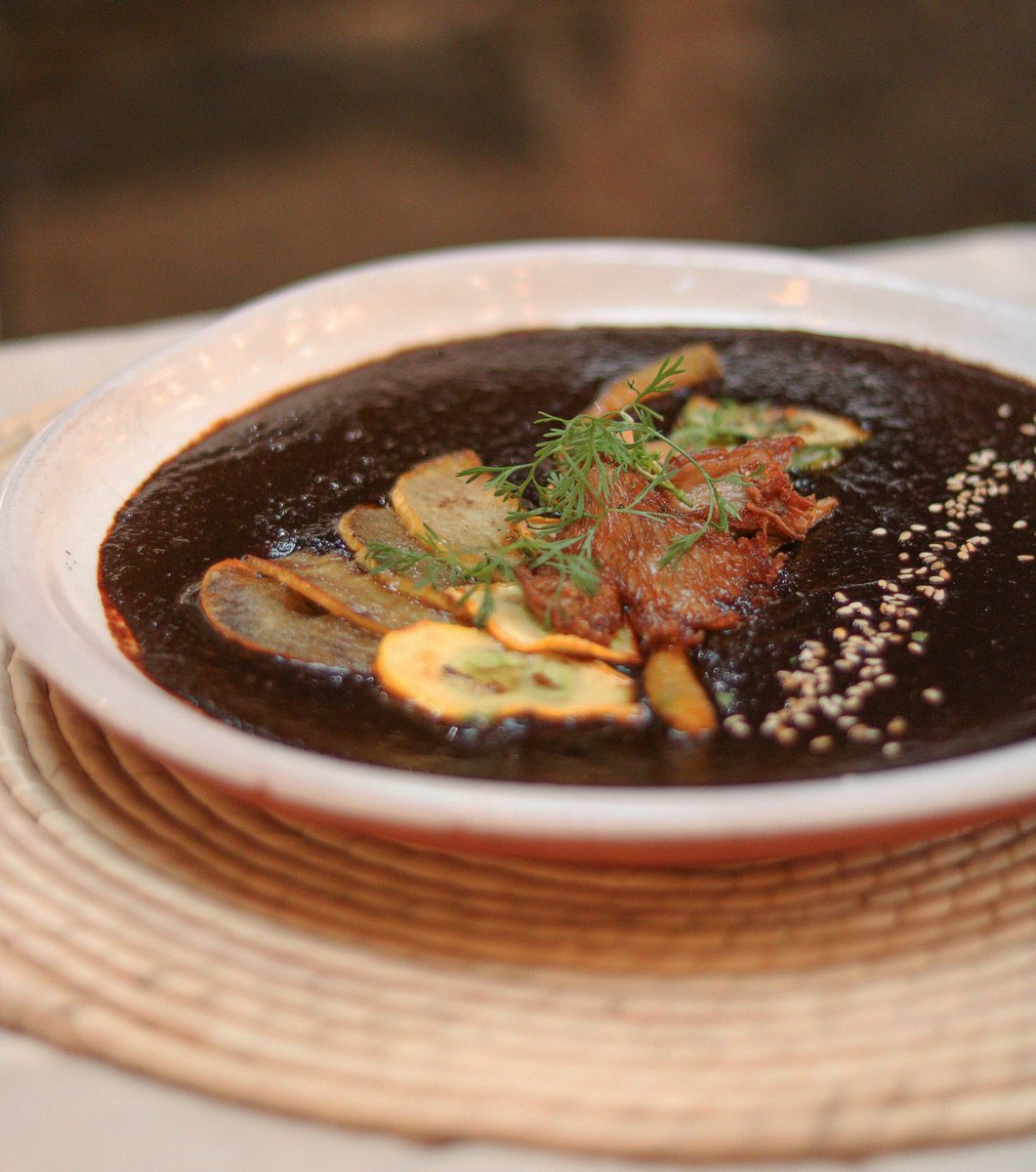 Mole Negro de Oaxaca con seta rostizada, chilacayotes, patipan y manzana ✨🥄. 

#molenegro #natlali #foodie #plantbased #sanangel #cdmx #veganmexicanfood #cocinamexicana #mexicocity #gastronomia