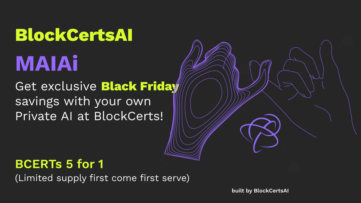 BlockCerts_'s tweet photo. Unlocking unbeatable deals this Black Friday! 🎉 Get exclusive Black Friday savings with our Private AI at BlockCerts! Click here - https://t.co/mLitpiHcTy

@TimsVasko #BlackFriday #BlockCerts #BCERT https://t.co/upI43BCFq0