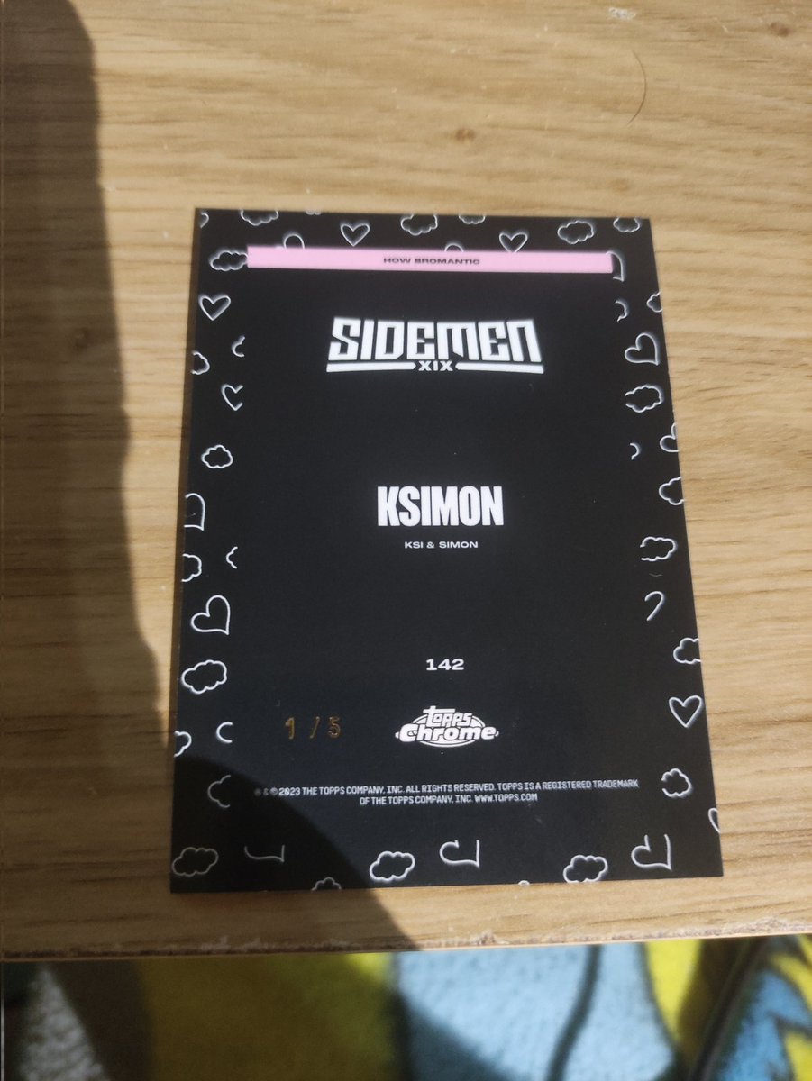 stijnlahou's tweet photo. 1/5 KSIMON card @KSI @miniminter @Topps #sidecards https://t.co/4gztBxlCQr