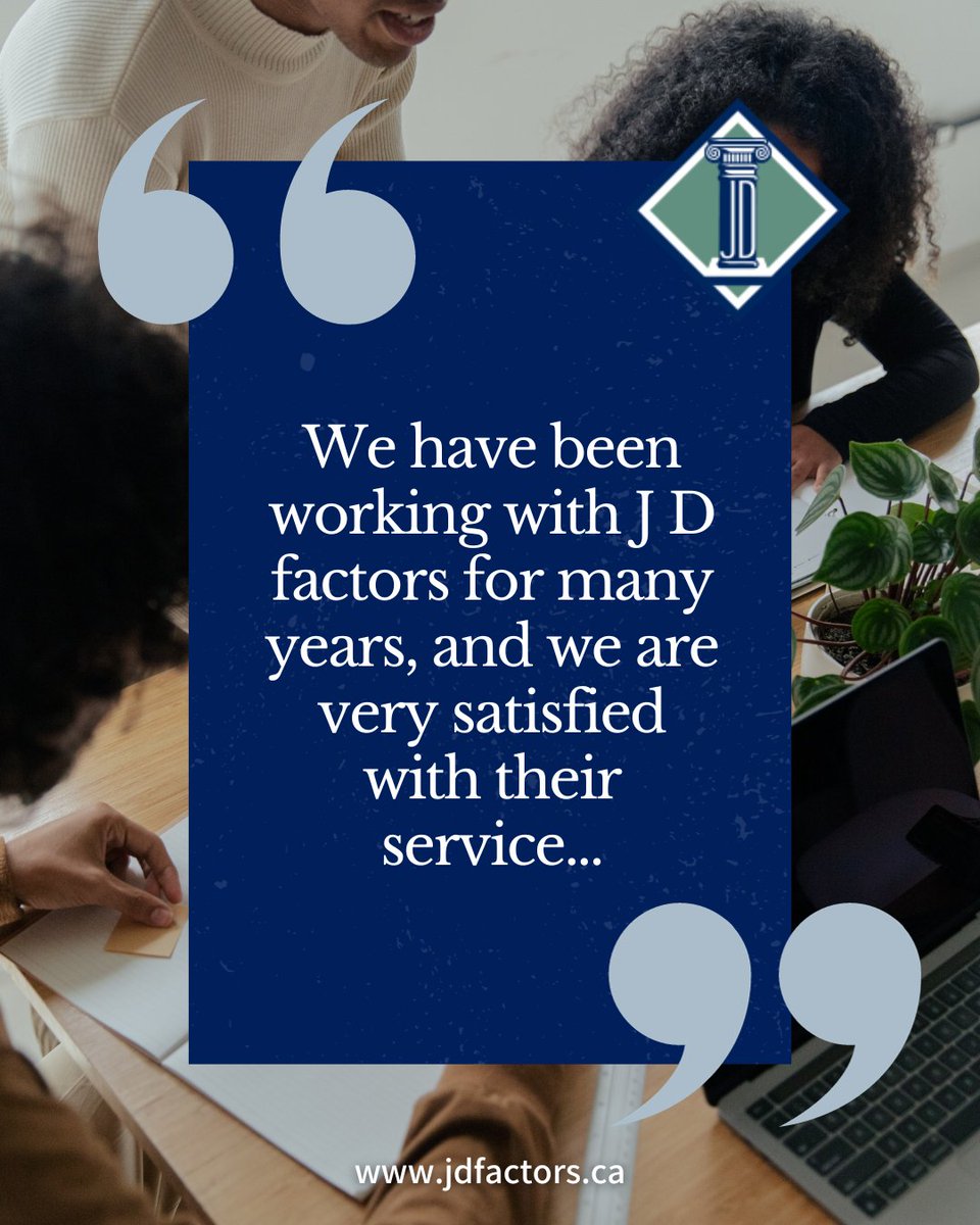 JDFactors's tweet image. Are you ready to explore the J D Advantage?🤝 

Here is what our clients are saying, &quot;We have been working with JD factors for many years, and we are very satisfied with their service...&quot; 👏

#FactoringSolutions #JDFactors #Factoring #BusinessGoals #SmallBusiness