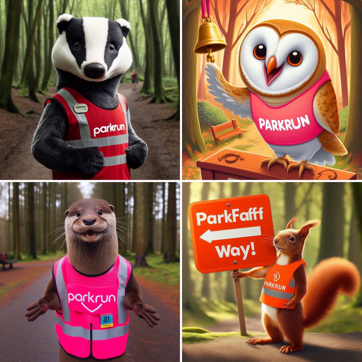 So much fun this week creating AI-generated versions of our favourite woodland creatures in parkrun volunteer roles.
Would be better NOT to have to rely on AI-generated volunteers on Sat though, so please send us a human email if you can help volunteer For Real! #loveparkrun