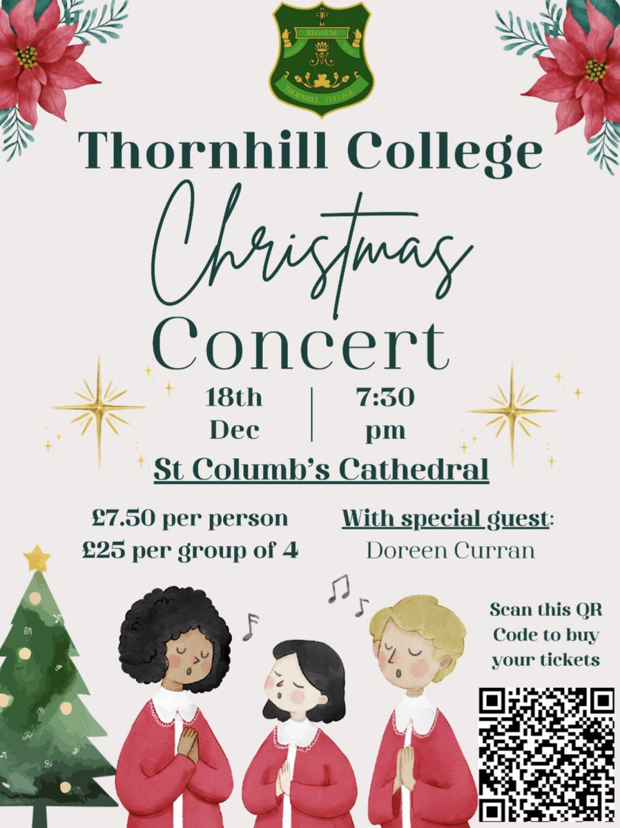ThornhillDerry's tweet photo. Our Music department is having a Christmas Concert in St Columb’s Cathedral on the 18th of December at 7.30pm. The choirs will perform along with a very special guest, the renowned Mezzo Soprano Doreen Curran. @StColumbs_SOM 
 
Tickets can be purchased at https://t.co/HlWsMbMJAQ https://t.co/YJbpfM8YV4