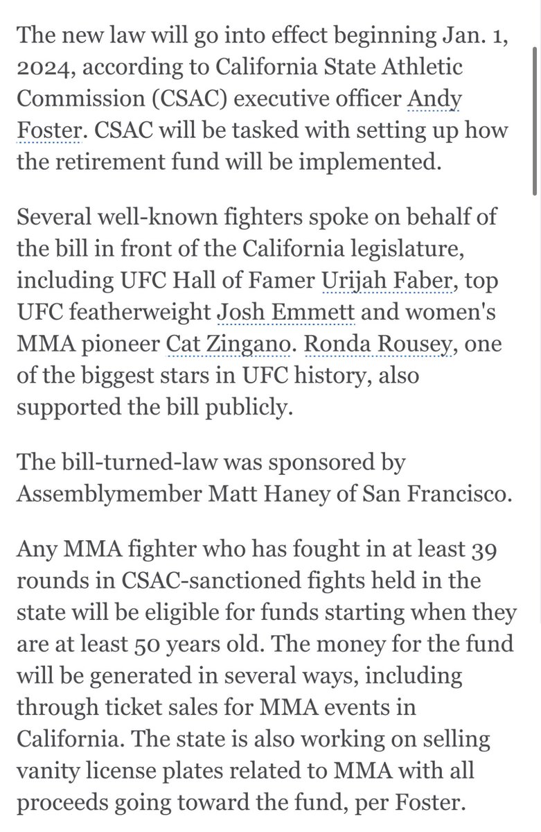A portion of the revenue generated from UFC 298 ticket sales will be put towards California state's retirement fund for mixed martial artists, which enters law on January 1. Details about the fund via @marcraimondi 👇