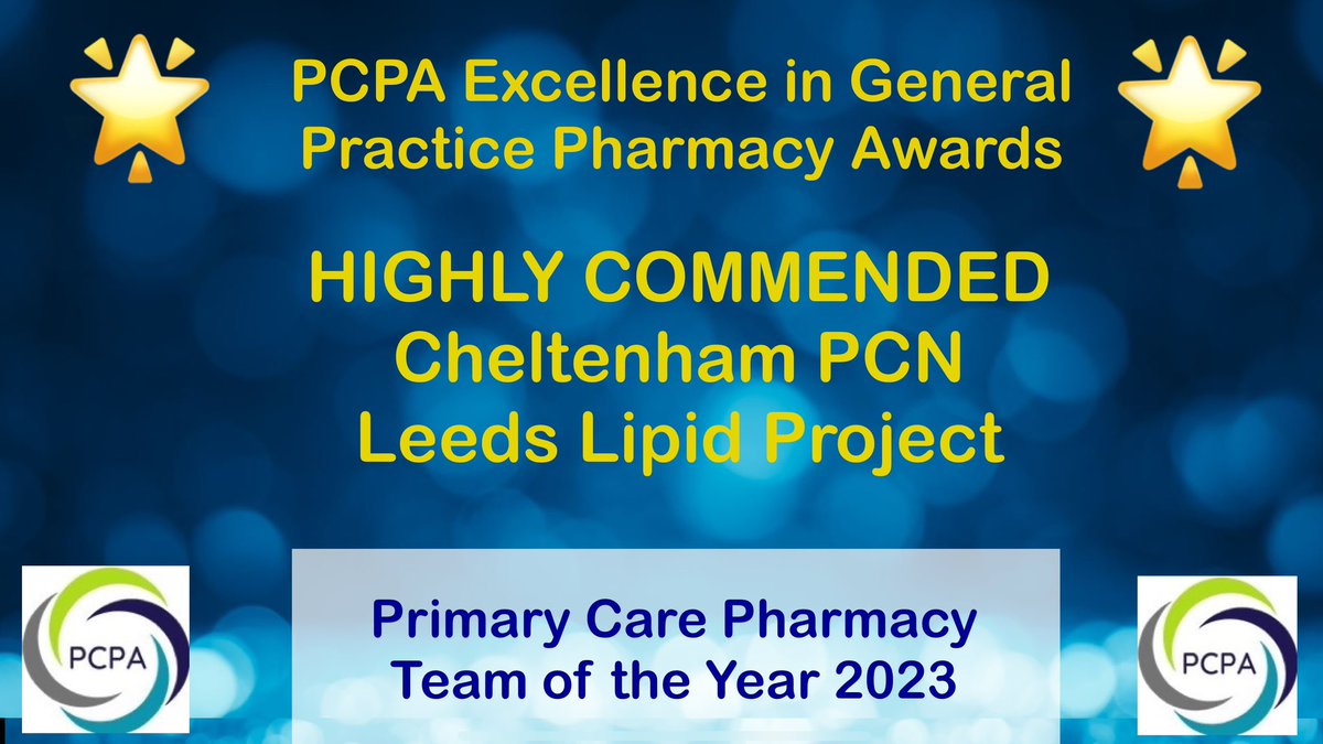 🌟2023 PCPA Excellence in General Practice Pharmacy Awards🌟

General Practice Pharmacy Team
of the Year

🏆 HIGHLY COMMENDED 🏆

Cheltenham PCN
Leeds Lipid Project

#PCPAawards