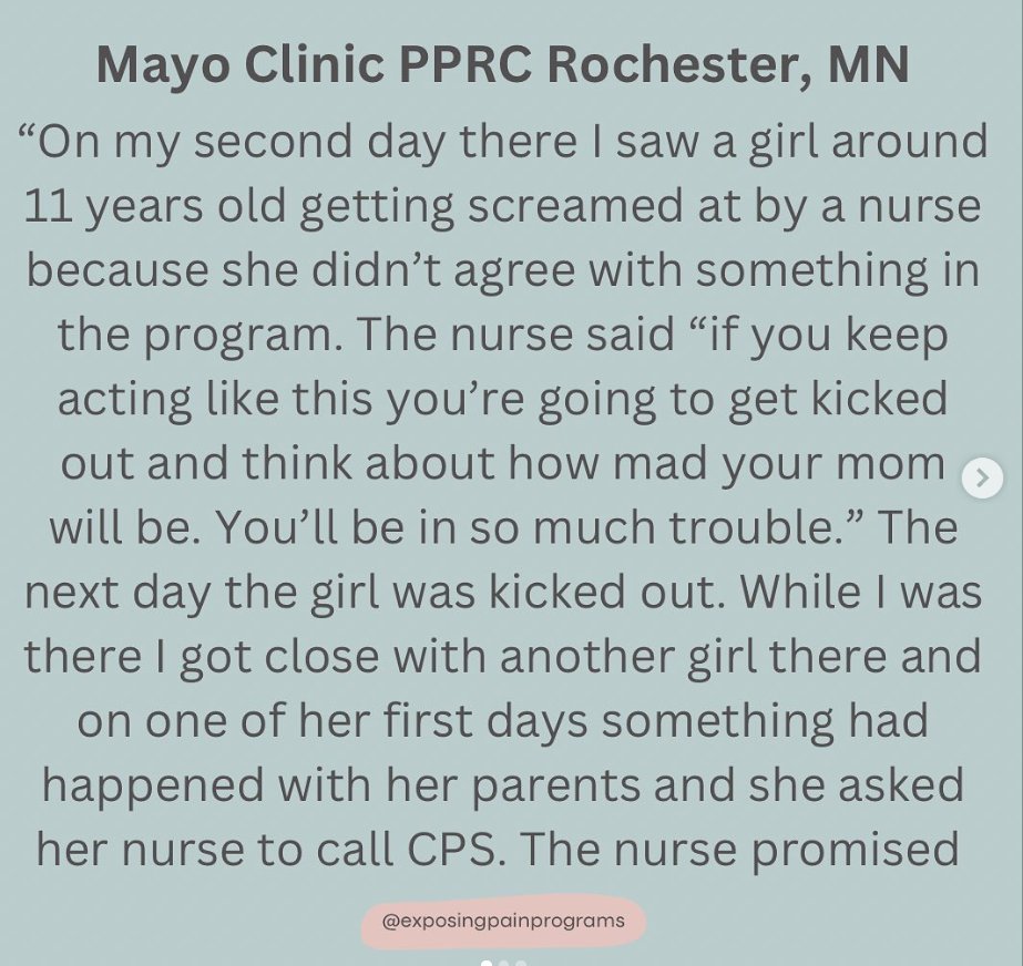 This is the kind of abuse happening to children and adults alike right now in 'pain programs' across the nation.
Note that this is the MAYO CLINIC.
#ChronicPain #PainCareCrisis #ExposingPainPrograms
#TakeCareOfMaya 
Thread 1/3...