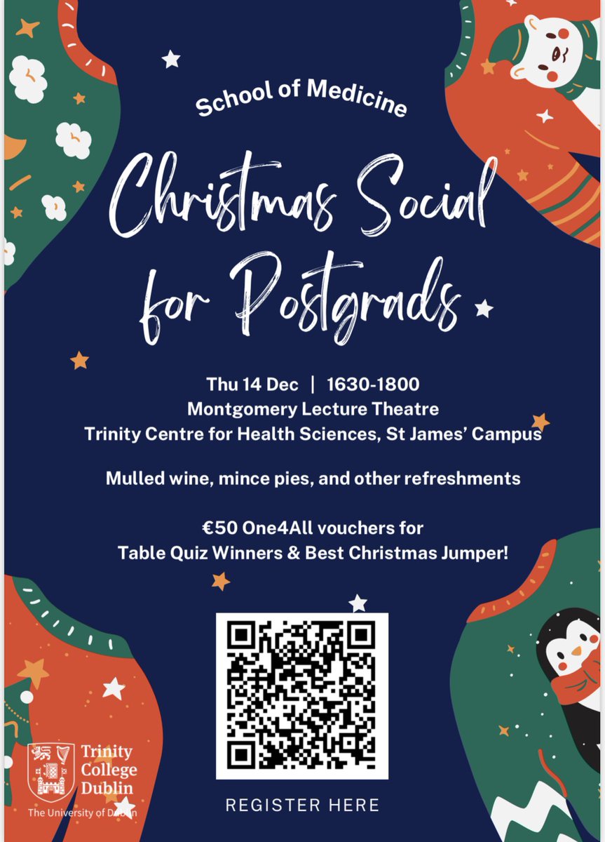 A L ovely social event for all our postgrads - register and come along on the 14th Dec #ThisIsTrinityMed