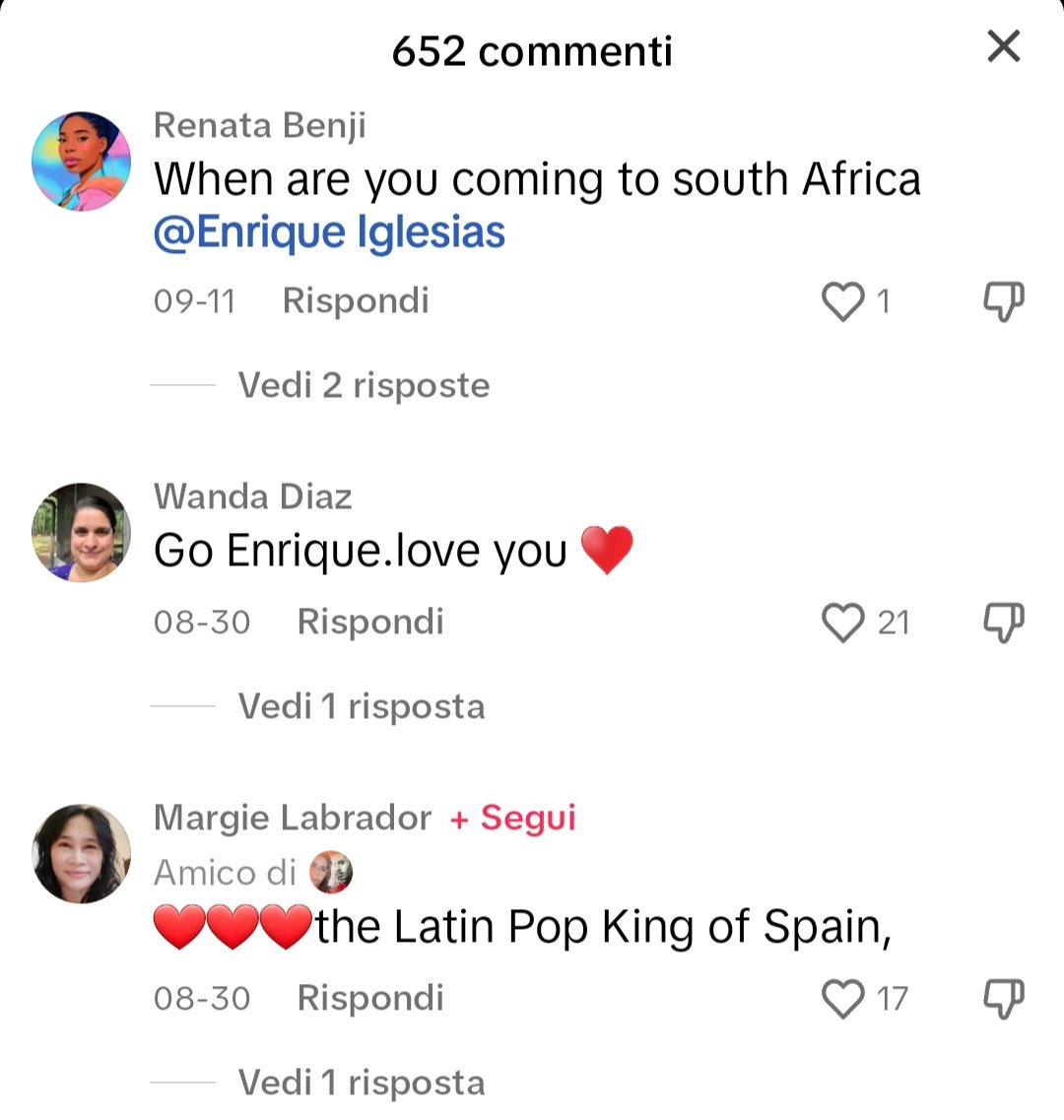 PucciaPatrizia's tweet image. Since the comment is too long I upload it in this way, I'm a bit clumsy in this thing 🤣😂
Some comments they want to see @enriqueiglesias 🤟👊😉👀
If you 🫵 Are you a true fan, support @enriqueiglesias #TheBestSinger #TheBestMusic #RespectForAnArtist #RespectTheLegend