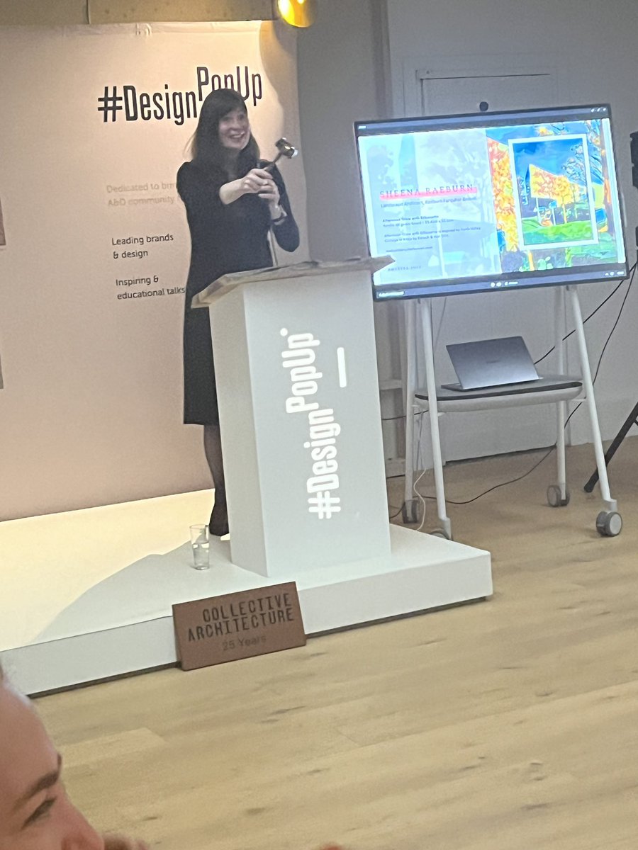 Much fun at the Architecture meets Art Auction organised by @_DesignPopUp and hosted by the as ever fab <a href="/Collective_Arch/">Collective Architecture</a> <a href="/natasharadio/">Natasha Raskin Sharp</a> handy with the gavel! Director Sheena Raeburn’s painting donation has helped to increase the pot for a good community cause at Balmacara Old Mill