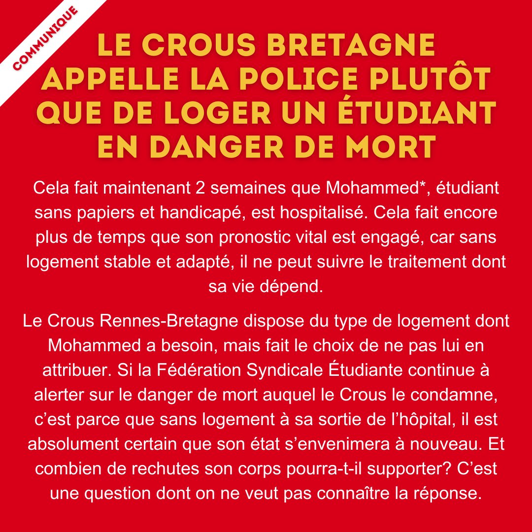 FSE_Rennes's tweet photo. ❗LE CROUS BRETAGNE APPELLE LA POLICE PLUTOT QUE DE LOGER UN ETUDIANT EN DANGER DE MORT.             --> communiqué dans la suite du premier, dénonçant la négligence du Crous vis à vis d'un étudiant en danger de mort
 --> aperçu de la répression que nous avons subi aujourd'hui https://t.co/UeictFMSd9