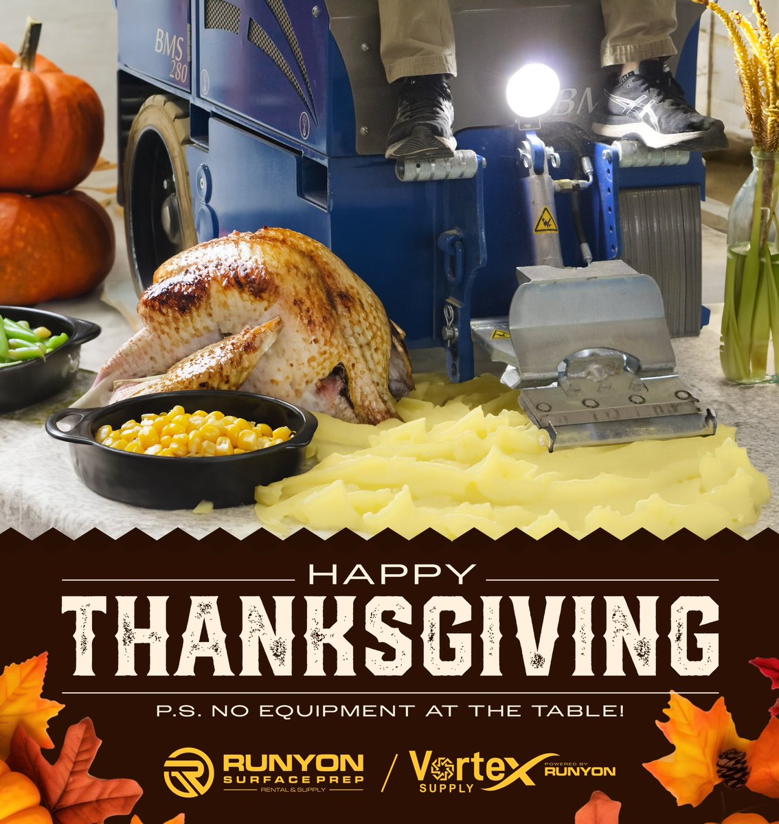 Happy Thanksgiving from our Runyon Surface Prep family to yours! 

Wishing you and yours a day filled with gratitude, love, and lots of delicious food 🍗 Have a safe and relaxing holiday!

We will resume normal business hours Monday, November 27.

#runyonsurfaceprep #thanksgiving