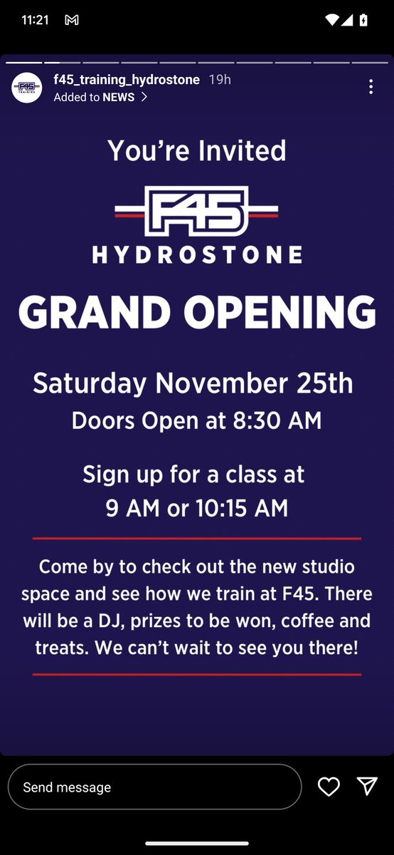 F45 Hydrostone is having their grand opening this Saturday! This is the gym that changed my life, back when there was an F45 Downtown. Team interval training that never gets boring. Check it out if you're looking for something different!