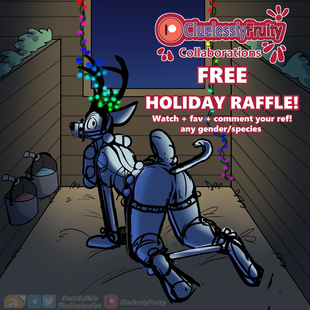 TheCluelessFox's tweet photo. collaboration with @ FruitBuffalo

go here to enter: 
https://t.co/WoF9TlQ0P9

 #winter #holiday #raffle #deer #dress_up #reindeer #stall #barn #Hass #candy_cane https://t.co/PCaRYSurdn