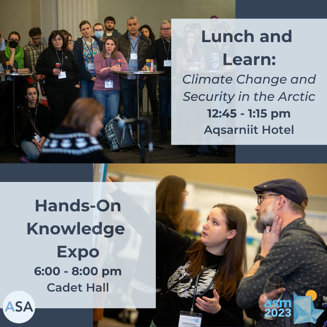 Stay engaged and keep learning over meal breaks on ECNR day with the Lunch &amp; Learn and Hands-on Expo!
The topic of the Lunch &amp; Learn is “Climate Change and Security in the Arctic”. The Knowledge Expo will showcase Northern culture and research.

#ASM2023