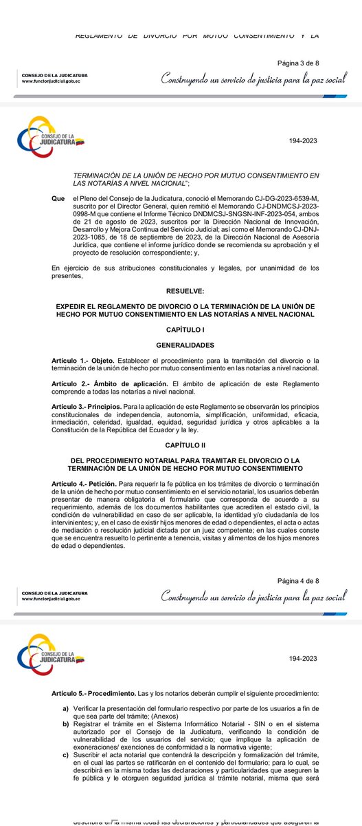 lenin_zeballos's tweet photo. Resolución 194-2023 del CJ, reglamento para divorcio y terminación de unión de hecho por mutuo consentimiento en Notaría. https://t.co/oHm4GmyPYi