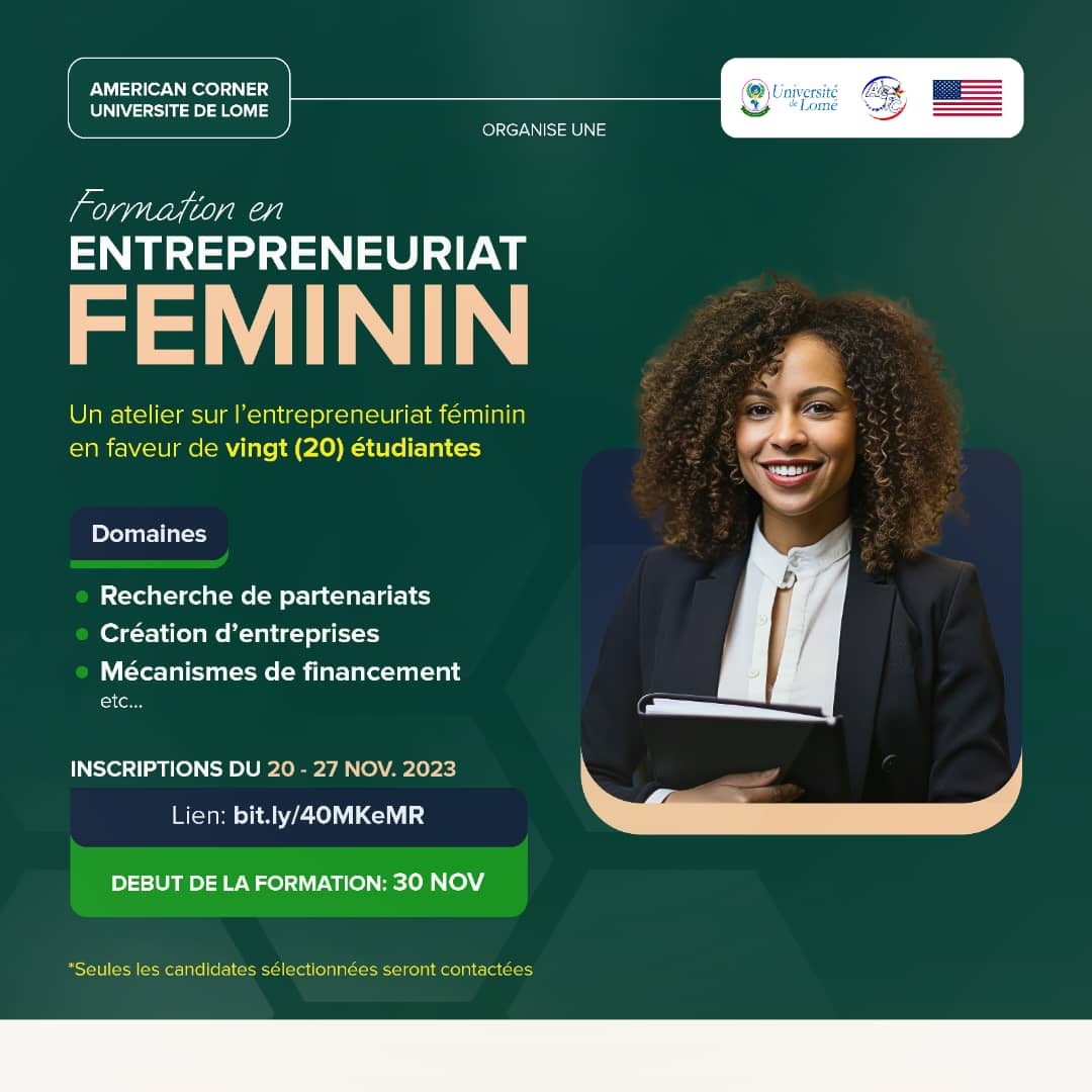 dosseh_godwin's tweet photo. A great opportunity for women. Do not miss it. Keep in touch. @USEmbassyLome @UniveLomeTg @Americancorner @everybody  #tt228 https://t.co/bUGEEfIUx4
