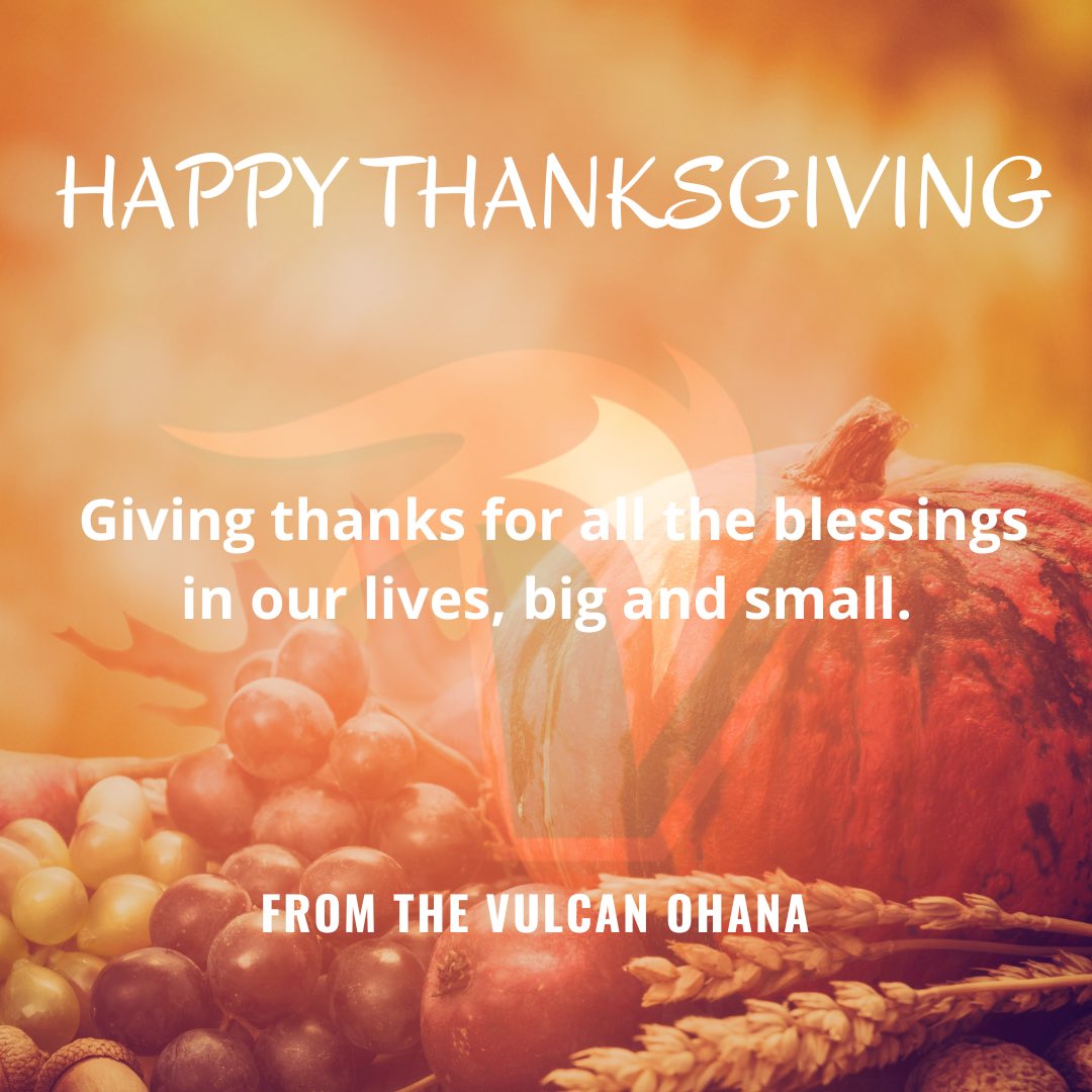 Happy thanksgiving from your Vulcan baseball Ohana 🤙