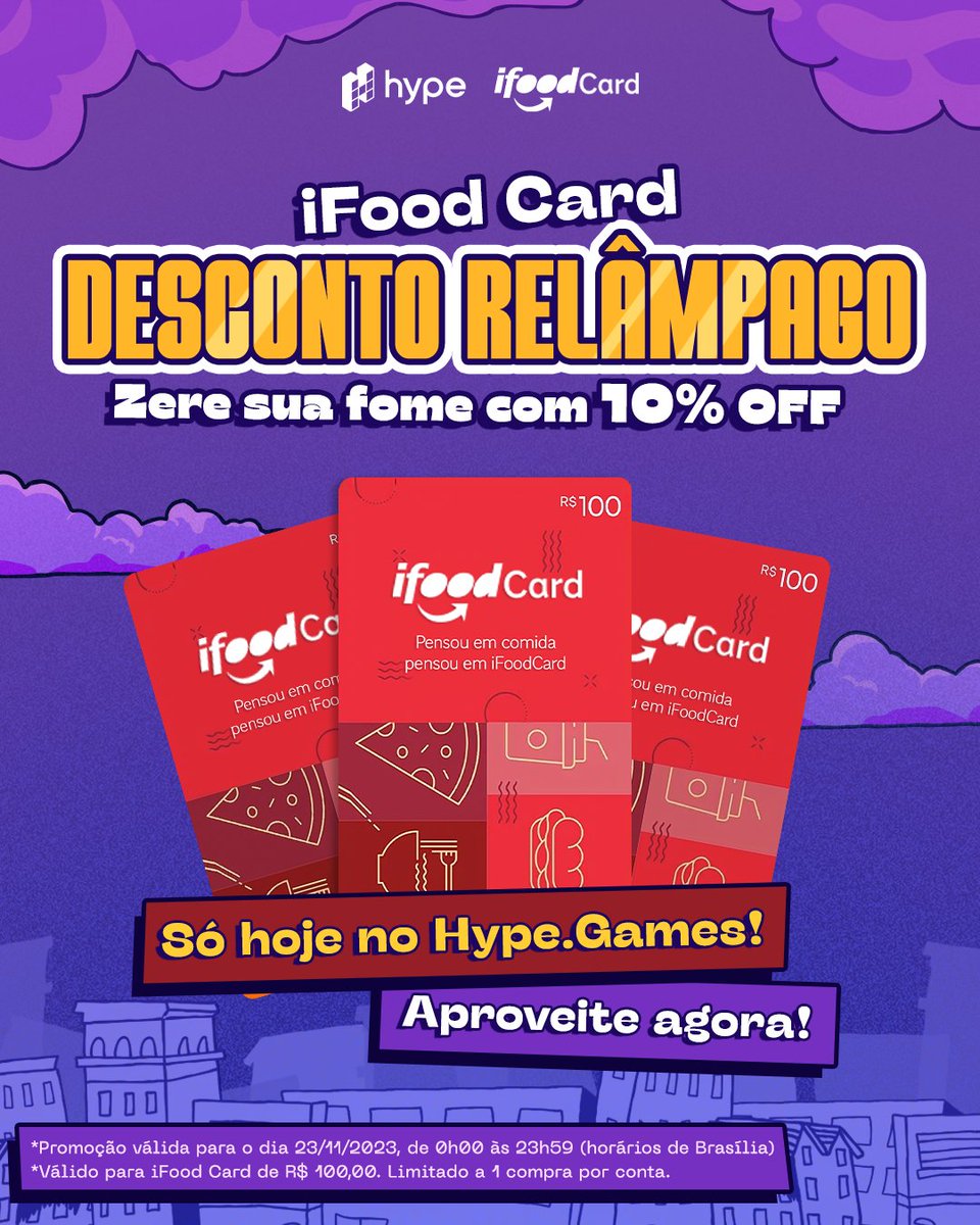 HypeGamesBR's tweet photo. LIBEREI PROMO: ifood card de R$100 com 10% de desconto. Só nesta quinta (23/11): https://t.co/GrtZEYxZBC
#balckfriday2023 #blackfridayhype #ifoodcard https://t.co/oBrJr3aZtr