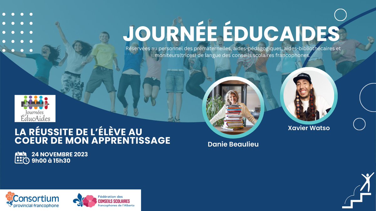 Une superbe journée ÉducAides nous attend demain! Nous avons hâte de tous vous retrouver virtuellement, cette année sous le thème :

👩‍🎓🧑‍🎓La réussite de l’élève au coeur de mon apprentissage. 

<a href="/CSCNInfo/">CSCN</a> <a href="/CSFrancoSud/">FrancoSud</a> <a href="/CSNO/">INFO-CSNO</a> <a href="/FCSFA3/">FCSFA</a> <a href="/CsceI/">CSCE-Infos</a>