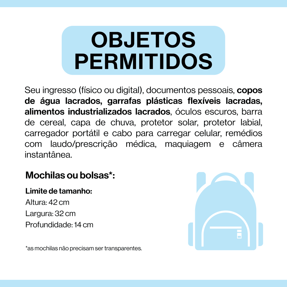 updateswiftbr's tweet photo. Fiquem atentos aos objetos permitidos e proibidos para entrada no estádio. Lembre-se de levar água e alimentos. https://t.co/jFV6CdridF