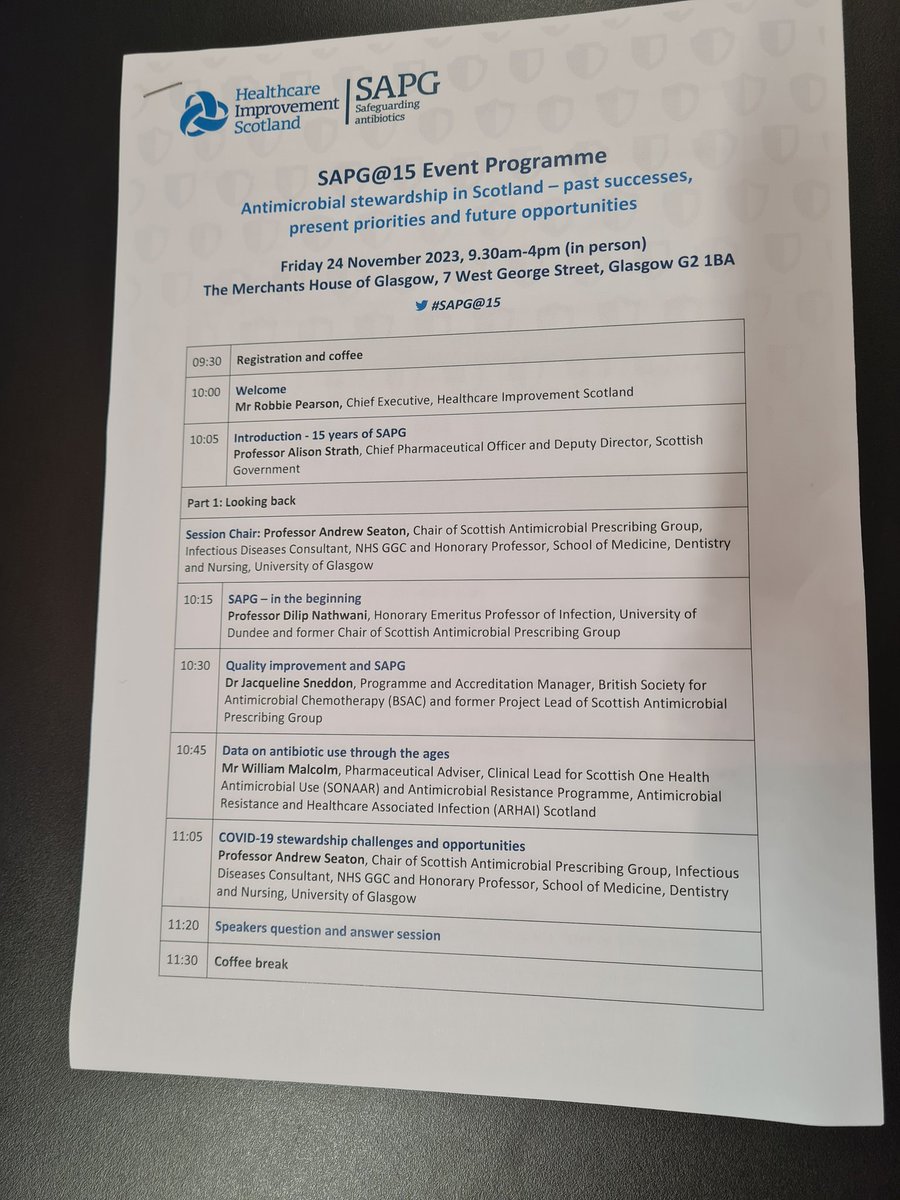 SAPGAbx's tweet photo. The Scottish Antimicrobial Prescribing Group is celebrating 15 years with an in person event tomorrow!

We have an exciting agenda with introductions from @alisonstrath and @rpearson1969 and welcome back former chair @DilipNathwani and @jacquisneddons 

Follow #SAPG15 #WAAW https://t.co/3i1aLxl2b3