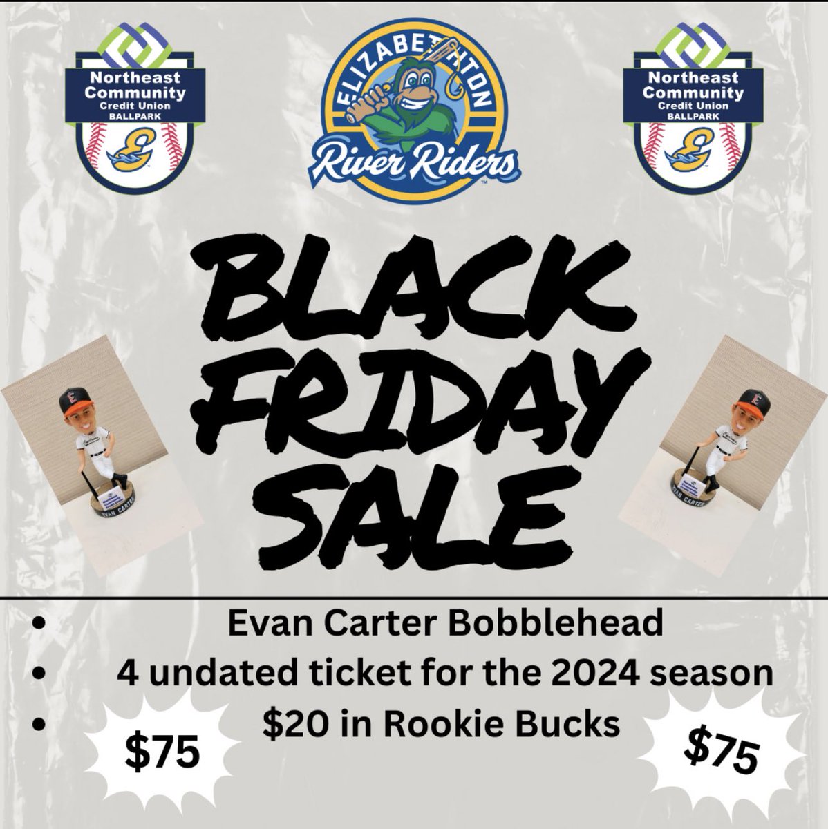 What’s Thanksgiving week without a Black Friday deal?! River Riders fans make sure to take advantage of this sweet deal we have for you! DEAL LAST UNTIL THE END OF FRIDAY! LINK: riverriders.shopbaseballcollective.com/products/black…