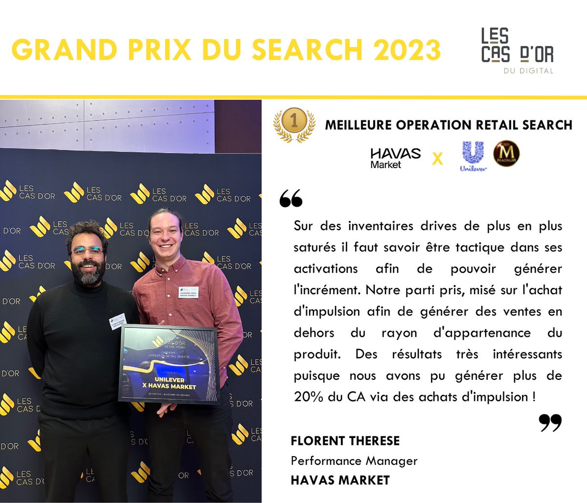 [LIVE] Quel honneur de remporter le Prix #OR 🥇 au Cas d’Or Retail Media 2023 pour la meilleure opération Retail Search chez <a href="/UnileverFR/">Unilever France</a> ! 🏆✨

#casdor #performance #search #ecommerce