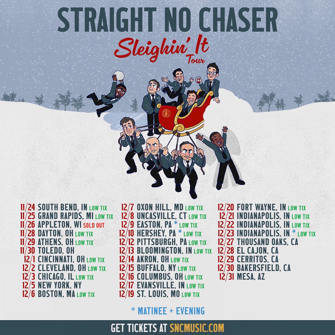 RandyStine's tweet photo. Come see us! Just over a month worth of shows left this year! @SNCmusic #StraightNoChaser #SNCmusic #SleighinIt #acappella #Christmas https://t.co/L8PL78G9Bn