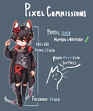 mikanai_'s tweet image. [RT&apos;s appreciated!]

Pixel c0mm1ssi0ns!

Pixel Icon (default 150x150*) - 25$
Pixel Fullbody - 45$

Double the c0st for couples 
+10$ for complexity
+10$ for added props