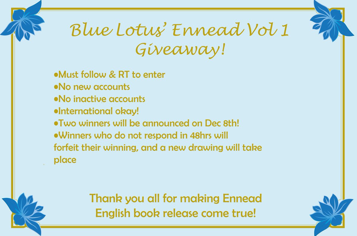 Blue Lotus’ Ennead Vol 1 Giveaway! 
Thanks to everyone's persistence, Ennead finally has an English book publication! As my thanks &amp; promise, here is my giveaway for the R15 Vol 1 book 💕
Please read the rules listed below. Alt text available 
There will be 2 winners! +
#Ennead