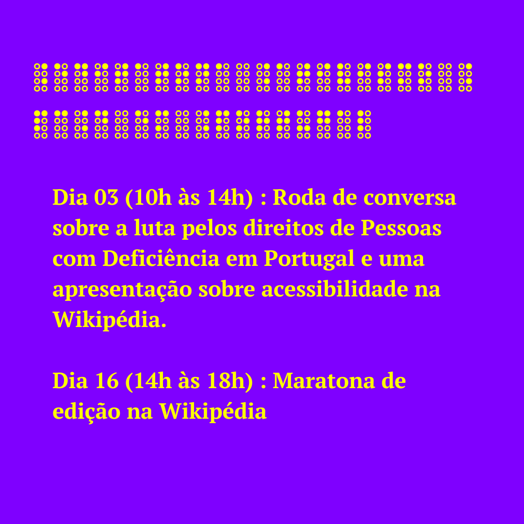 wikieditoraslx's tweet photo. Em dezembro, teremos a Editatona Ativismo PcD em Portugal, um evento online de dois dias, em homenagem ao #DiaInternacionaldasPessoasComDeficiência 🦾👩‍💻👩‍🦽🌐Incrições em editoraswikipedialx@gmail.com https://t.co/KZOYqVBkRD