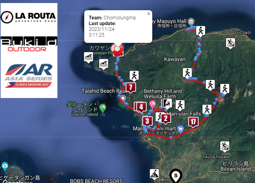 アドベンチャーレースアジア選手権 La Louta（フィリピン）
Day4 03:00 ちょもらんま(10)、LP2まで到達しているようです。
larouta.racing/tracking
#Team_Chomolungma
#ちょもらんま
#LaRouta
#arws