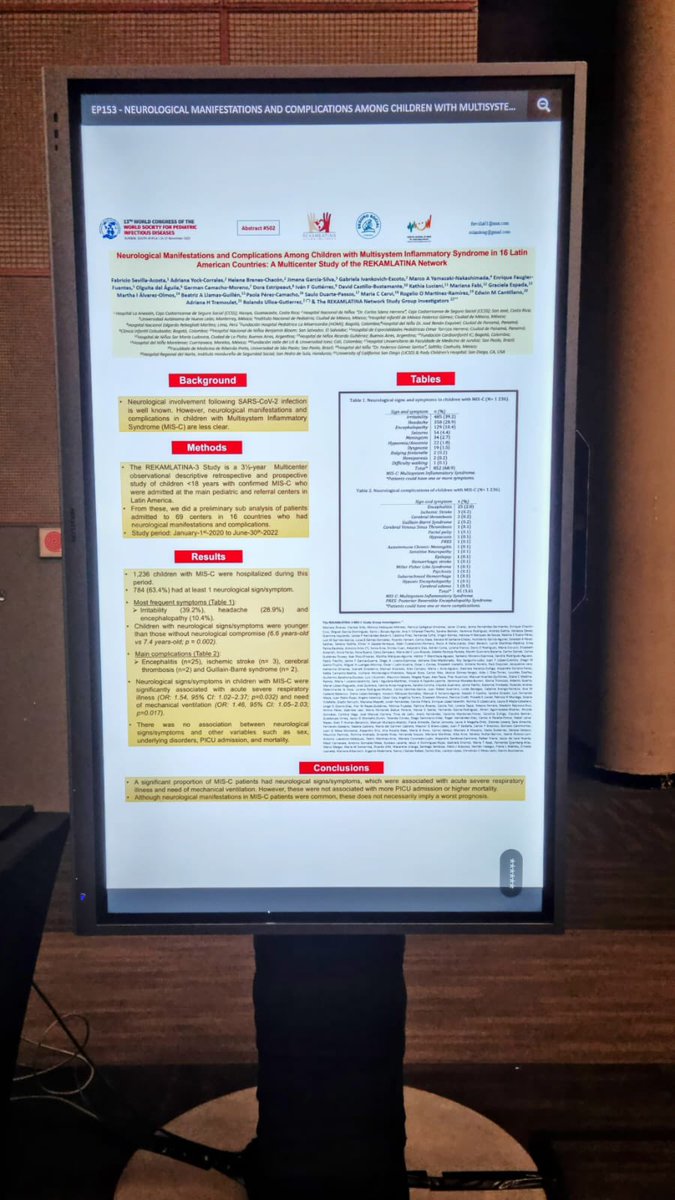 Rolando Ulloa-Gutierrez (@rolandoug) on Twitter photo Nuestro estudio en #WSPID2023 de <a href="/rekamlatina/">REKAMLATINA:Red Enfermedad Kawasaki América Latina</a> sobre manifestaciones y complicaciones neurológicas por #MISC Síndrome Inflamatorio Multisistémico por COVID-19 en 1236 niños de 69 hospitales en 16 países de Latinoamérica. Demostrando la importancia de #vacunaCOVID. #pedsID #pedsICU Nuestro estudio en #WSPID2023 de <a href="/rekamlatina/">REKAMLATINA:Red Enfermedad Kawasaki América Latina</a> sobre manifestaciones y complicaciones neurológicas por #MISC Síndrome Inflamatorio Multisistémico por COVID-19 en 1236 niños de 69 hospitales en 16 países de Latinoamérica. Demostrando la importancia de #vacunaCOVID. #pedsID #pedsICU