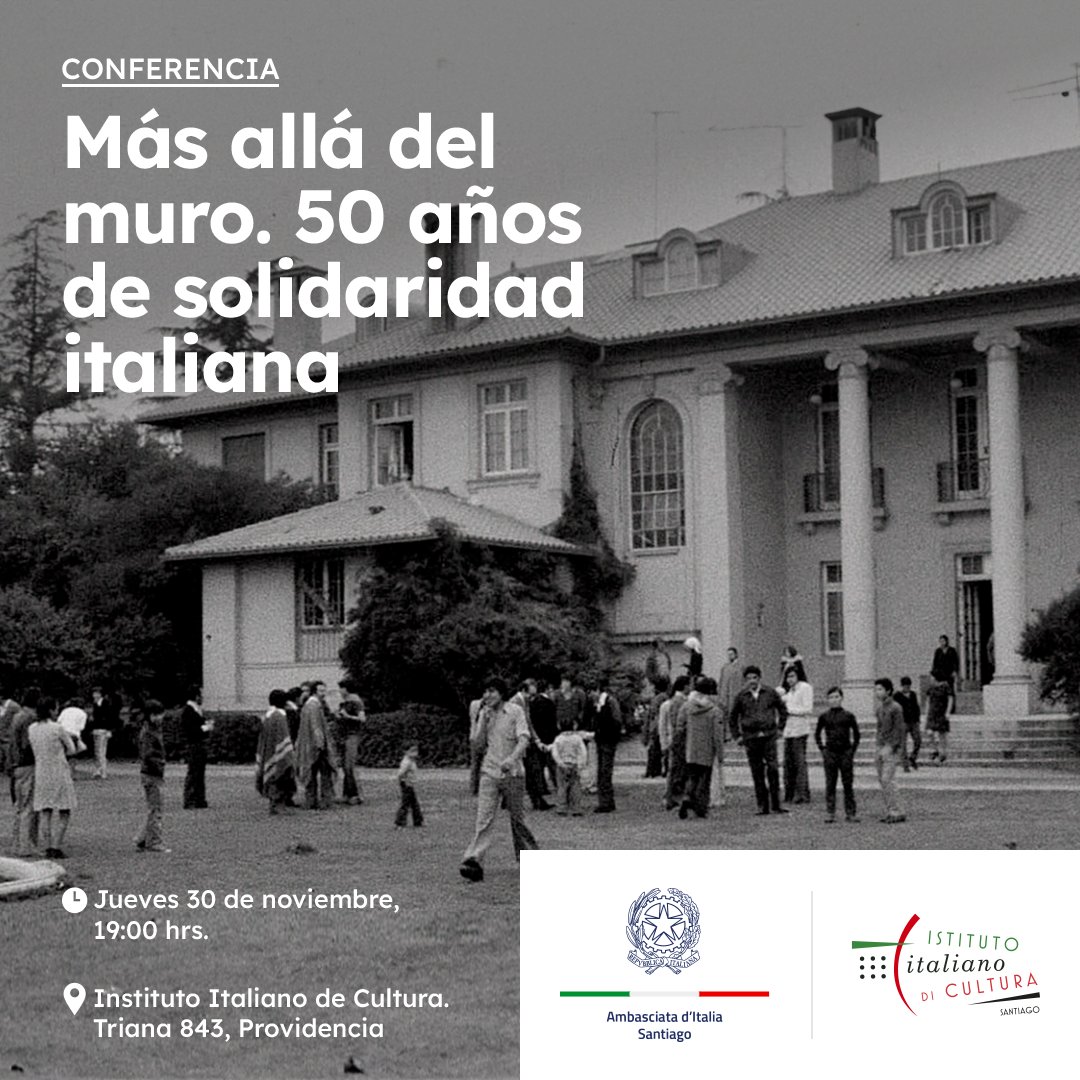 El próximo jueves 30 de noviembre, se realizará la conferencia “Más allá del muro. 50 años de solidaridad italiana”.

El conversatorio, moderado por el doctor Leone Sallusti Palma, contará con el testimonio de asilados en la Embajada en Chile y exiliados en Italia después del
