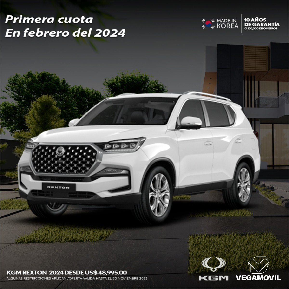 ¡Paga tu primera cuota en febrero 2024!

KGM Rexton 2024 desde US$ 48,995.00

Oferta válida hasta el 30 de Noviembre 2023 

Para más información Escríbenos via whatsapp al 809-242-8208 o enviando un correo a cotizar@vegamovil.com

En vegamovil, Vamos Más Allá...