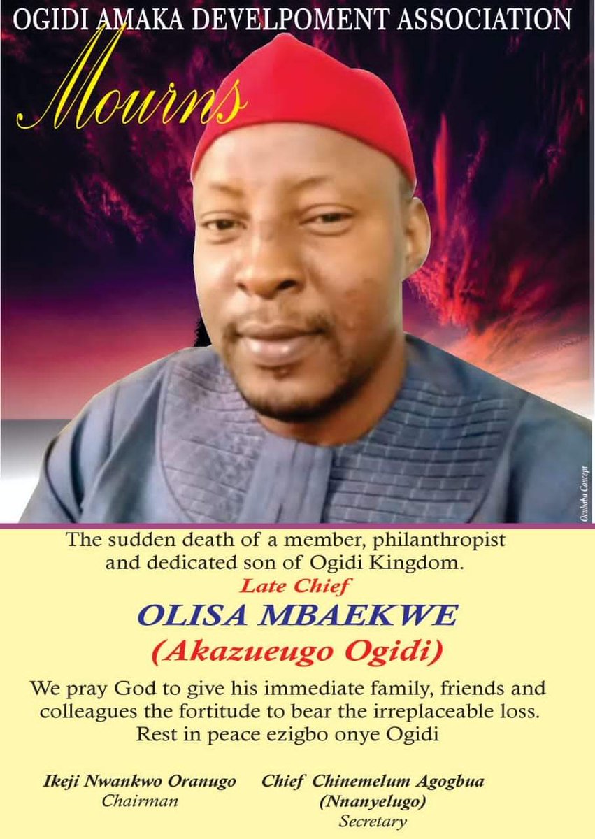 OJEKGROUP's tweet photo. May your soul rest in peace. All Ogidi youths in diaspora Mourns you heavily. https://t.co/eU6pVgqEk2