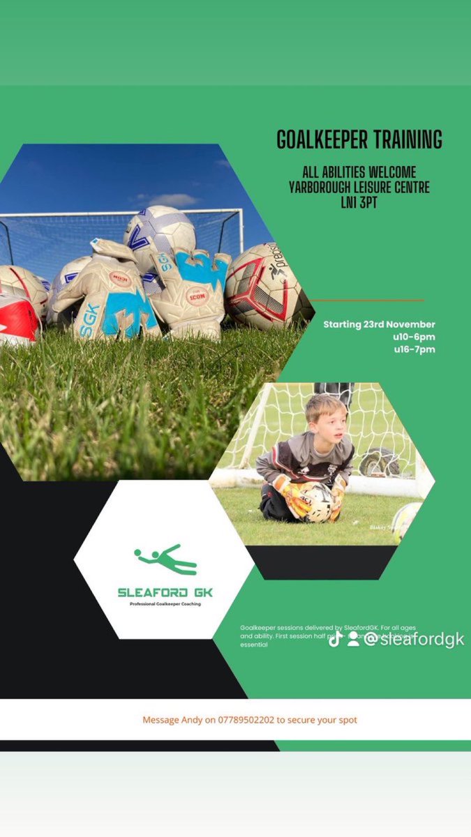 Took my 7 year old tonight to <a href="/sleaford_gk/">SleafordGK</a> goalkeeper school tonight up at Yarborough leisure centre. What a great setup. Coaches proper enthusiast with the kids and highly recommend if anyone me in lincoln after some coaching for their kids ⚽️⚽️⚽️