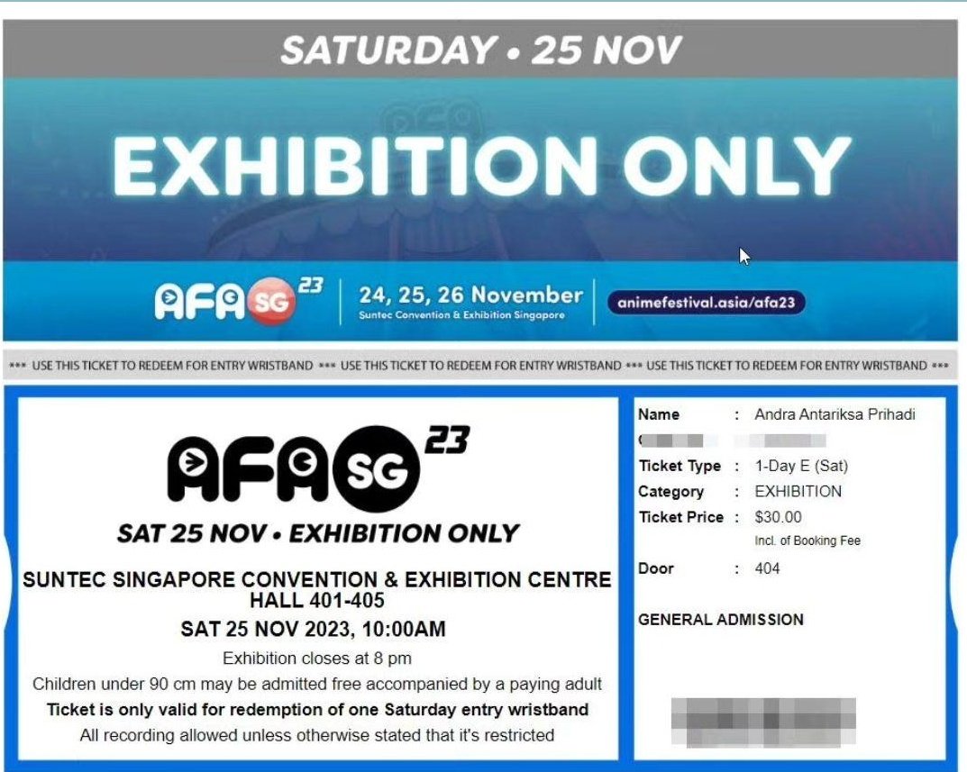 randspace0's tweet photo. Wants to sell
1 AFA SG Saturday Exhibition only ticket for $18
I bought this before knowing sumippe will be coming to the stage https://t.co/lTWKd9pQlw