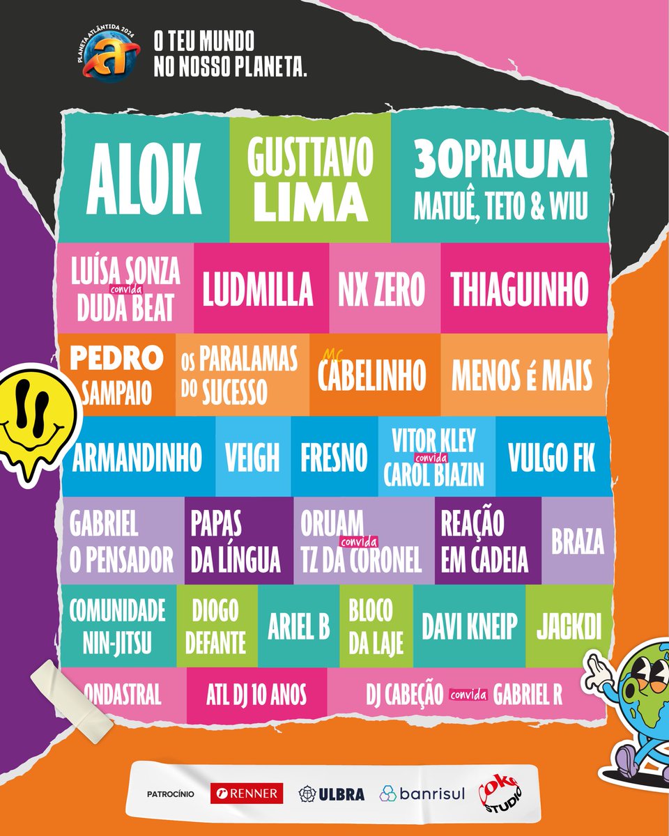 planetatlantida's tweet photo. NOSSO LINEUP CHEGOU, PLANETÁRIOS 🥹 Estamos MUITO felizes em compartilhar com vocês esse nomes gigantescos da música brasileira que vão fazer o palco do Planeta tremer! A contagem regressiva tá cada vez mais forte pra viver dias incríveis com vocês. ✨🫶 https://t.co/lCmMmuFAjd