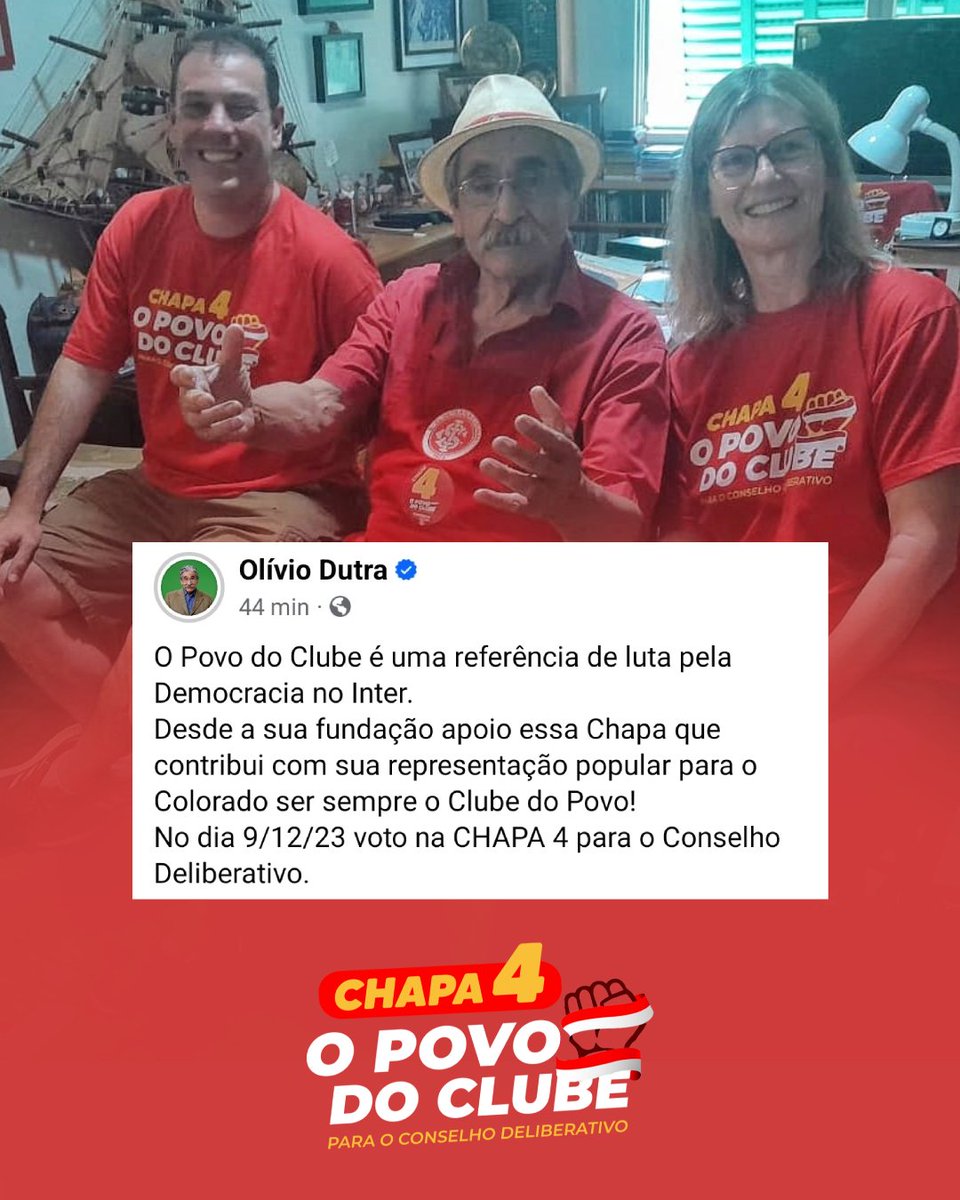 É uma honra receber o apoio deste ilustre colorado. Galo Missioneiro é CHAPA 4!