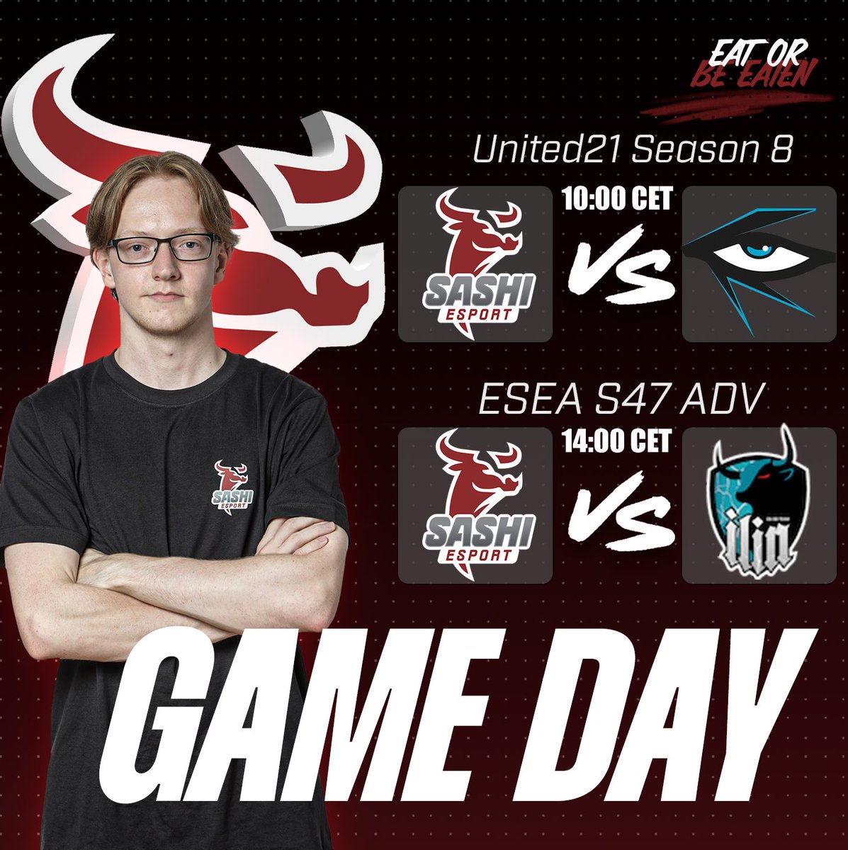 We are playing in the upper bracket semi final of <a href="/OfUnited21/">United21</a> tomorrow at 10:00 CET!

🆚 <a href="/illuminargaming/">Illuminar Gaming</a> 
📺 twitch.tv/d0kt0r3n 

#EatOrBeEaten 🥩