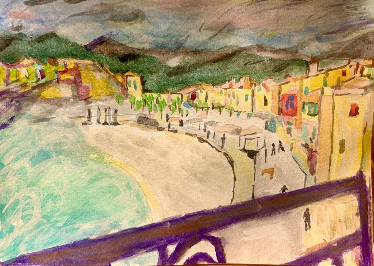 On hols in France 🇫🇷 … decided to have a go @ watercolours 🎨. 1st attempt here - of #Collioure with its hillside, enigmatic light and bay… & a lil bit of madness round the edges (praps like the famous artists who’ve lived here 😛).#artmood #watercolorart #aquarelle #Collioure