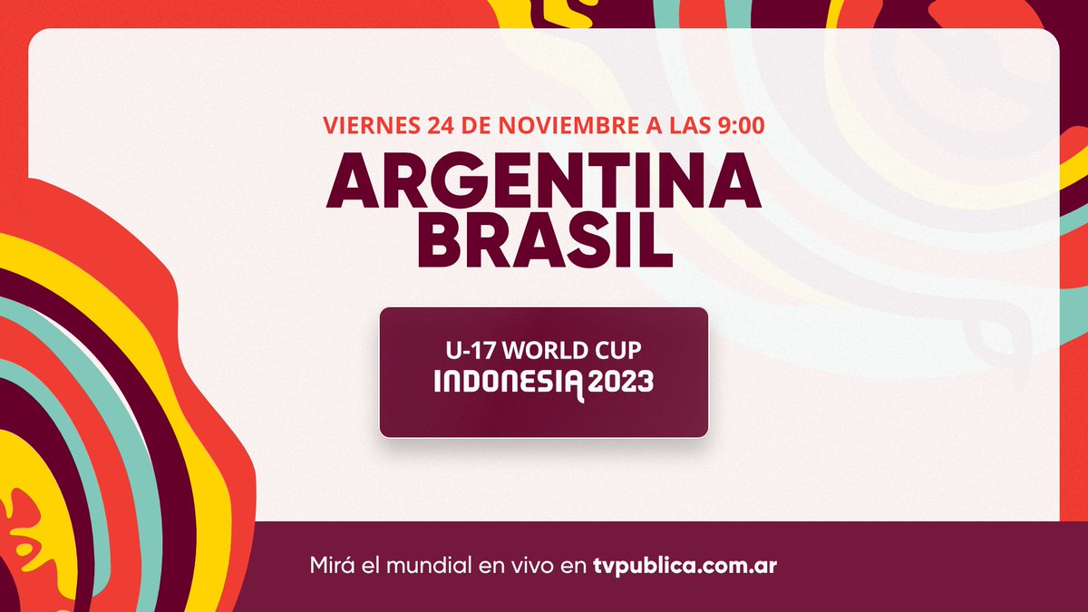 ¡Se juega un clásico! Este viernes a las 09:00, Argentina y Brasil se enfrentan por los cuartos de final del Mundial Sub 17 Indonesia 2023. Alentá al conjunto albiceleste en tvpublica.com.ar ¡Vamos los pibes!

#SomosMundiales #U17WC