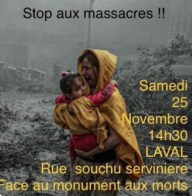 solidaires53's tweet photo. 🏳Soyons https://t.co/lAfdz7O1Ks à #Laval samedi  #25novembre2023 à 14h30 #pourlapaix https://t.co/0pa13tD3ep